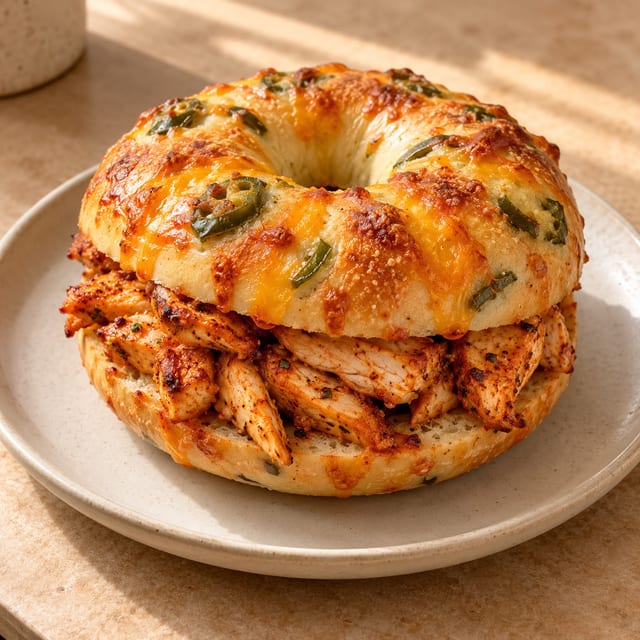 Spicy Chicken Jalapeño Cheddar Bagel.