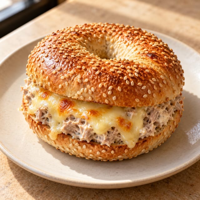 Tuna Melt Sesame Bagel.
