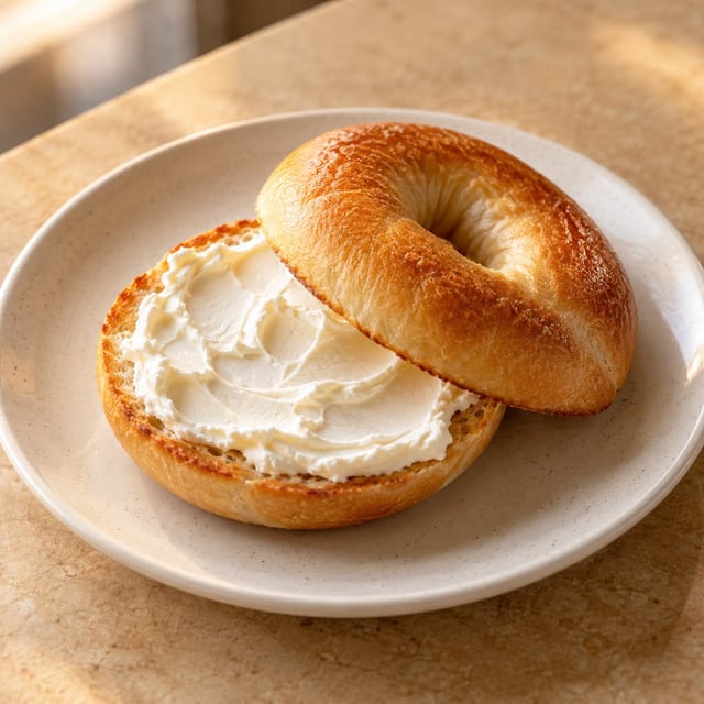 Kids toasted bagel cream cheese.